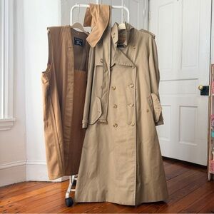 Vtg Burberry mens dbl breasted detachable wool lining & collar trench 46 long